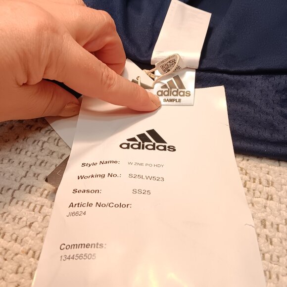 adidas women's Z.N.E. stripe lines funnel neck navy hoodie sz S - NWT Sample - Picture 9 of 14